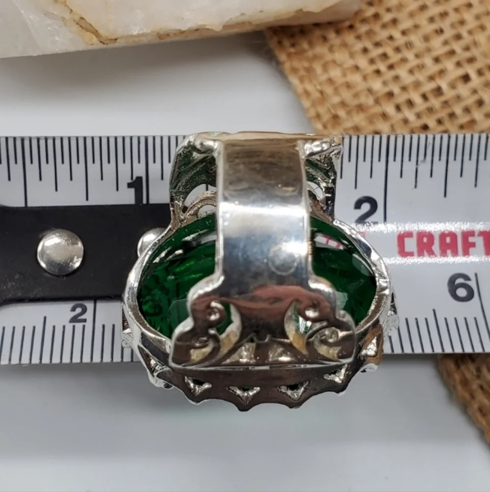 DIOPSIDE QUARTZ STONE LARGE White Rhodium/925 Silver RING